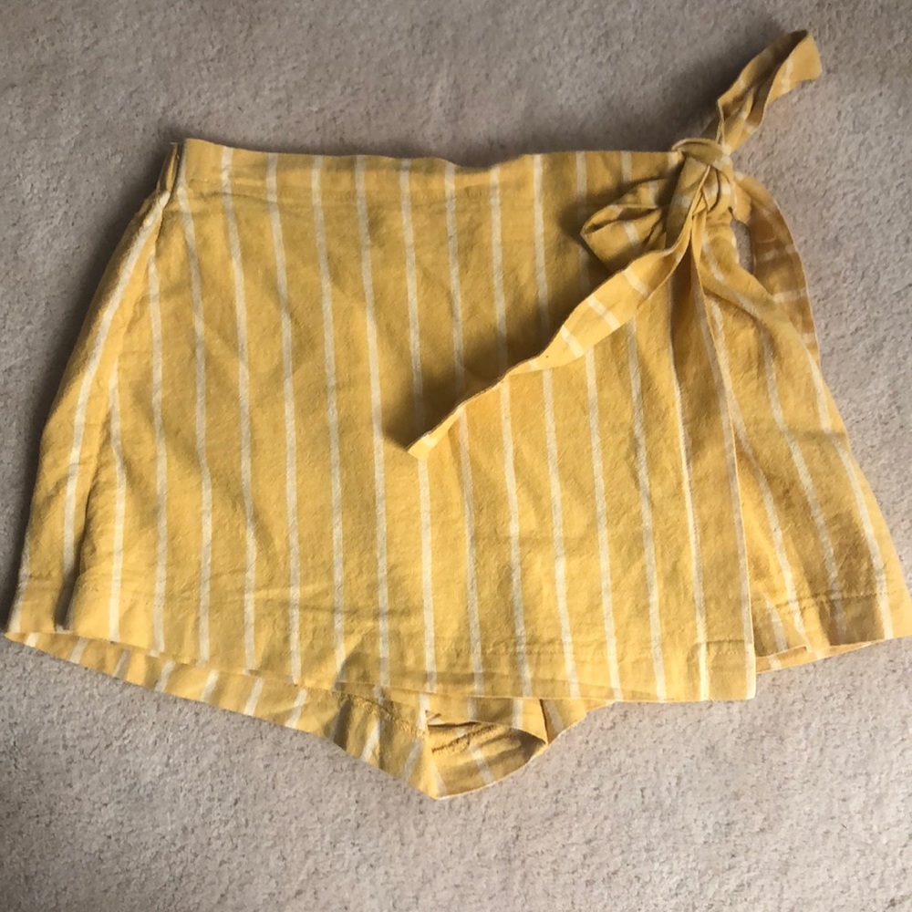 yellow and white stripe skort with tie